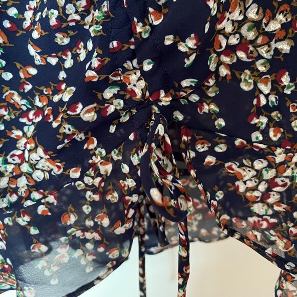 Robe bleu foncée à manches courtes et petites fleurs - Picture 3 of 5